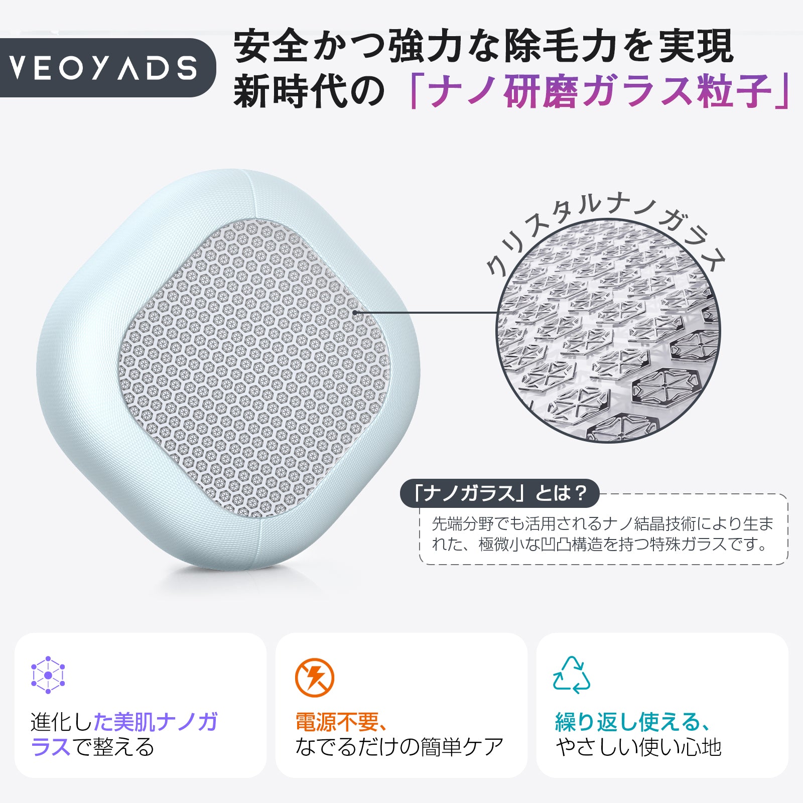 『MAQUIA掲載』VEOYADS 両面ナノガラス脱毛器｜粗目×細目 2in1