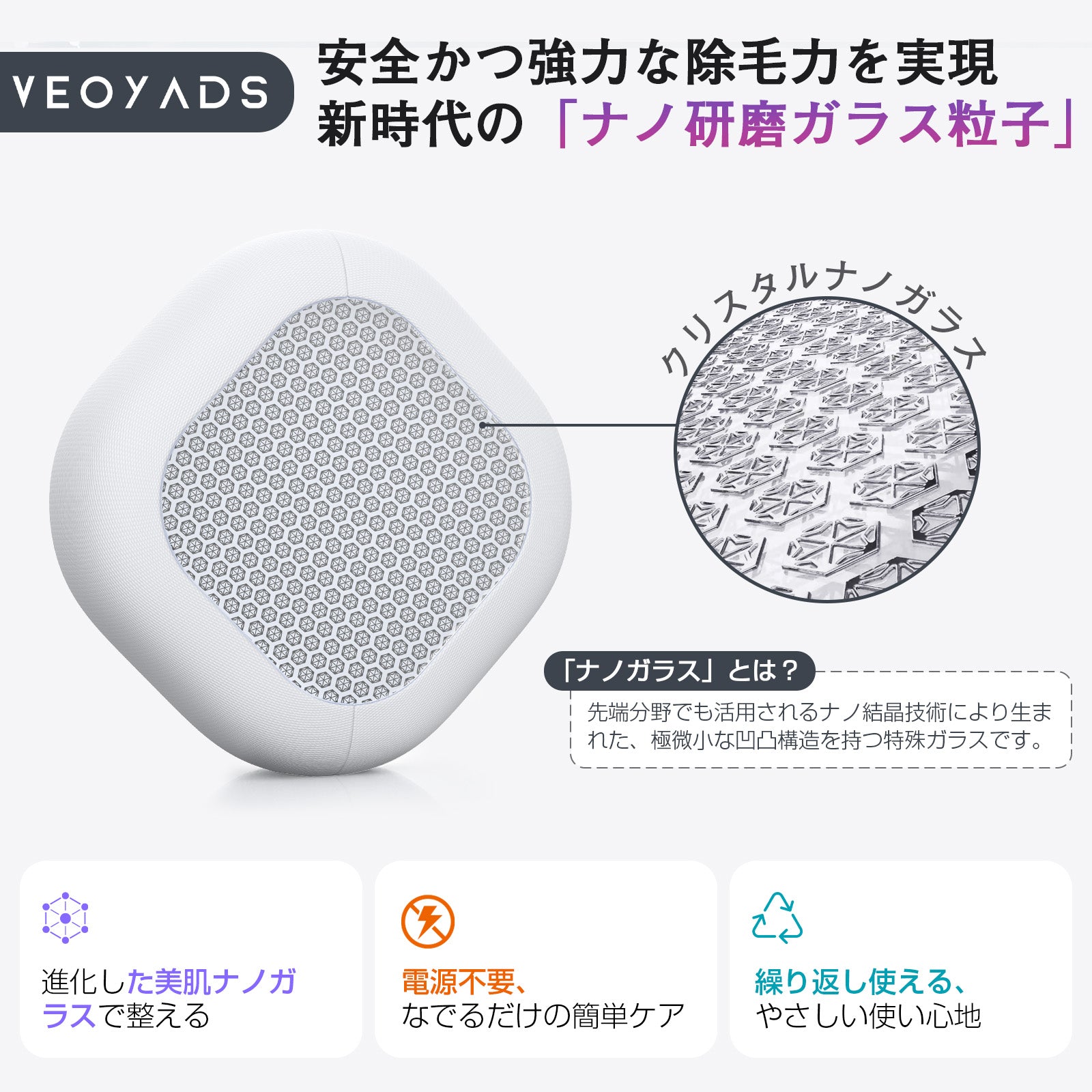 『MAQUIA掲載』VEOYADS 両面ナノガラス脱毛器｜粗目×細目 2in1